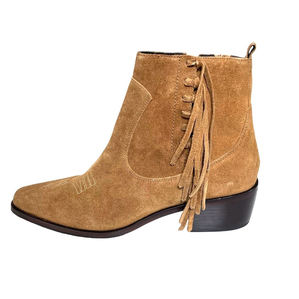Donald Pliner Suede Western Ankle Boots Fringe Tan 8.5M Zip Booties - Picture 4 of 10